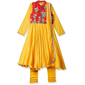BIBA Girls Cotton Anarkali Salwar Suit Set