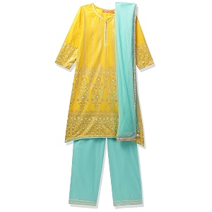 BIBA Girls Cotton Girls Straight Kurta Palazzo