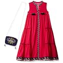 BIBA Girls Mandarin Collar Solid Tiered Dress