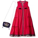 BIBA Girls Mandarin Collar Solid Tiered Dress