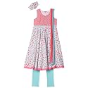 BIBA Girls Girl's Ethnic Coral/Turquoise Cotton Kurta Set (Size_13)