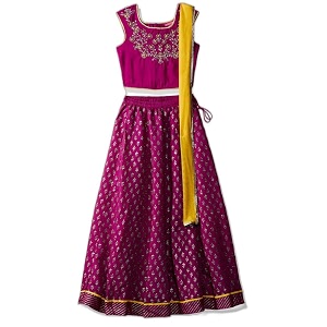 BIBA Girls Women Art Silk Readymade Violet