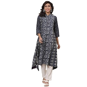 BIBA Printed Band Collar Flared Womens Kurta