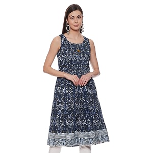 BIBA Printed Round Neck A-Line Womens Kurta