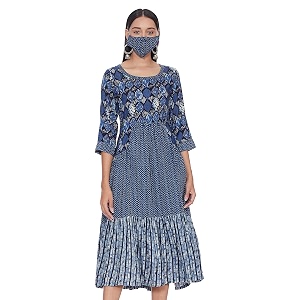 BIBA Printed Round Neck Polyester Womens Straight