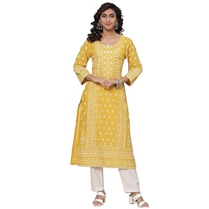 BIBA Womens Rayon Straight Fit Straight Kurta