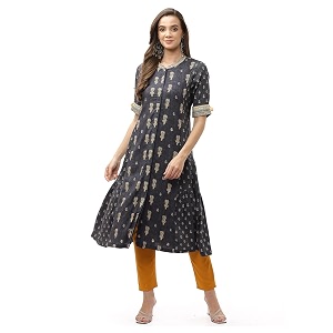 BIBA Solid Rayon Flared Fit Womens Kurta