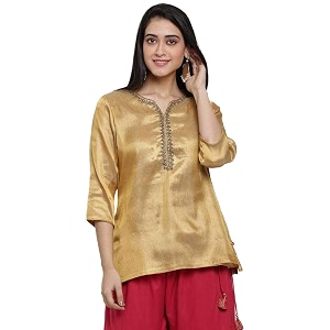 BIBA Women Synthetic Straight Fit Poly Metallic