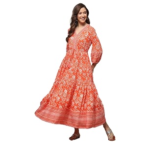 BIBA Womens Fit and Flare Maxi Dress