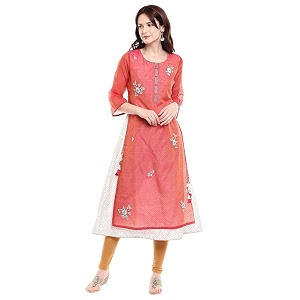 BIBA Women Poly Cotton Flared Yarndyed Kurta