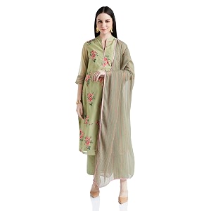 BIBA Women Art Silk Straight Solid Suit