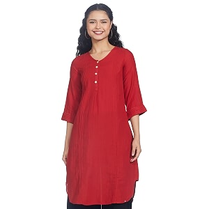 BIBA Women Blue Cotton Solid Kurti