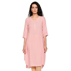 BIBA Women Blue Cotton Solid Kurti