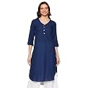 BIBA Women Blue Cotton Solid Kurti