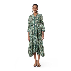 BIBA Women Calf Length Liva A-Line Printed