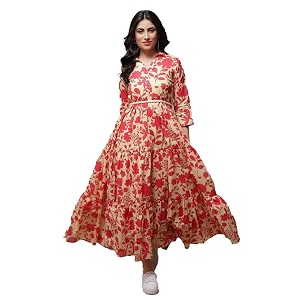 BIBA Women Casual Dress Maxi Cotton Tiered