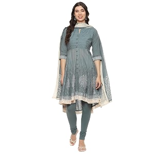 BIBA Women Cotton Asymmetric Solid Kurta Churidar