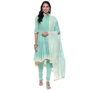 BIBA Women Cotton Asymmetric Solid Kurta Churidar