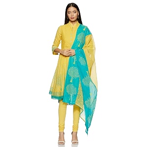 BIBA Women Cotton Asymmetric Solid Suit Set