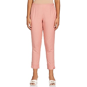 BIBA Cotton Blend Solid Regular Casual Pants