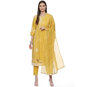 BIBA Women Cotton Blend Straight Kurta Slim