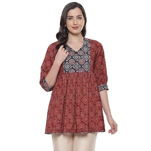 BIBA Women Cotton Flared Regular Fit Printed