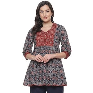 BIBA Women Cotton Flared Regular Fit Printed