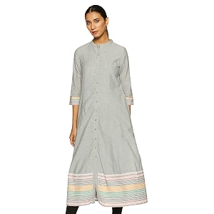 BIBA Women Cotton Front Open Fusion Dress