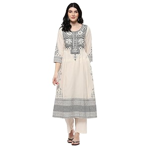 BIBA Women Cotton Gathered Printed Suit Set
