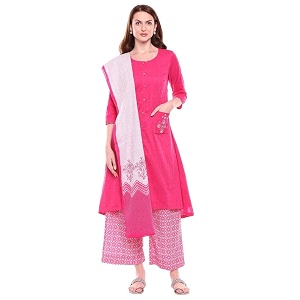 BIBA Women Cotton A-Line Kurta Palazzo Suit