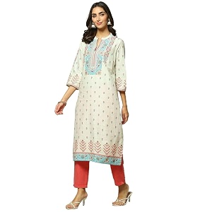 BIBA Women Cotton Regular Fit Straight Printed