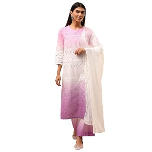BIBA Women Cotton Straight Dyed Suit Set