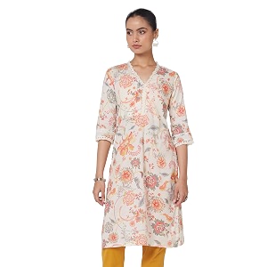 BIBA Women Cotton Straight Fit Floral Kurta