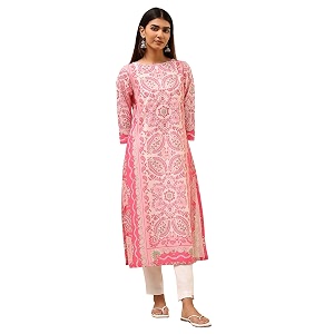 BIBA Women Cotton Straight Fit Straight Printed