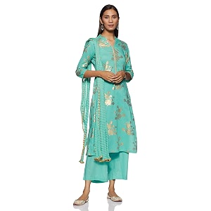 BIBA Women Cotton Straight Kurta Palazzo Suit