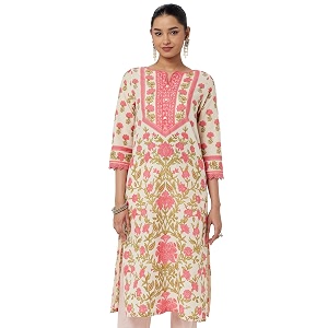 BIBA Floral Women Cotton Straight Printed Kurta