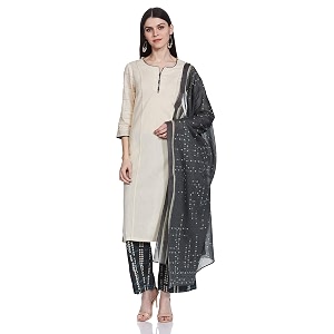 BIBA Women Cotton Straight Solid Suit Set