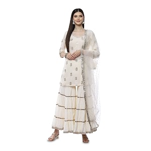 BIBA Women Cotton Straight Embroidered Suit Set