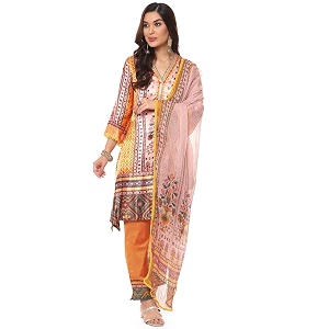 BIBA Women Silk Viscose Straight Printed Suit