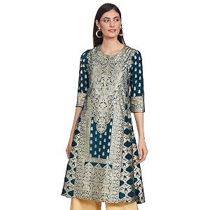 BIBA Women Silk Regular Fit Straight Printed