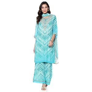 BIBA Women Georgette Straight Embroidered Suit Set
