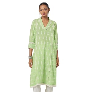 BIBA Women Cotton Regular Fit Straight Embroidered