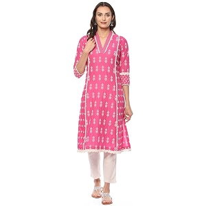 BIBA Women Cotton Regular Fit Straight Embroidered