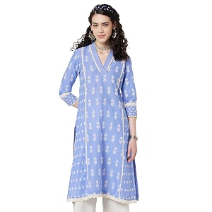 BIBA Women Cotton Regular Fit Straight Embroidered