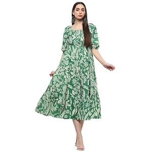 BIBA Women Maxi Cotton Tiered Dress