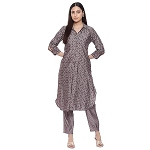 biba women poly viscose straight printed suit set