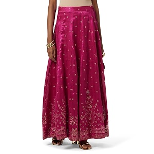 BIBA Women Polyester Maxi Metallic Design Flared
