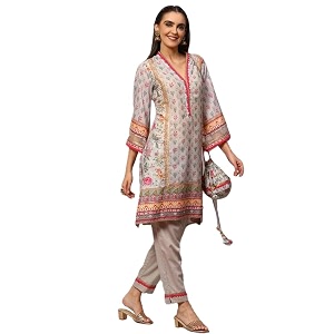 BIBA Women Polyester Straight Kurta Slim Pants