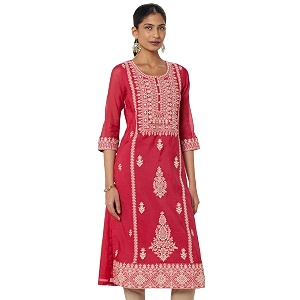 BIBA Women Polyester Straight Fit Yarndyed Kurta