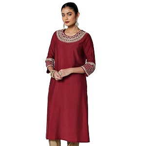 BIBA Women Rayon Blend Straight Fit Solid